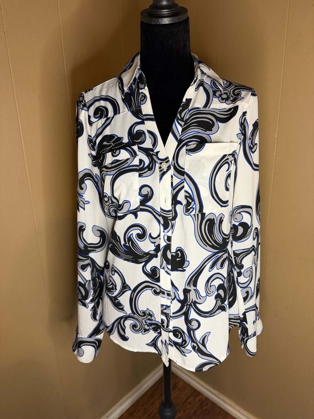 Express Portofino Shirt Slim Fit Baroque Scroll Print Blouse